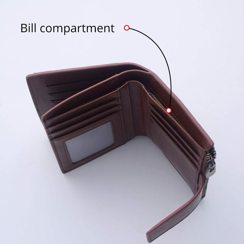 Bveyzi Women's Small Leather RFID Blocking Bifold Zipper Pocket Wallet Ladies Credit Card Slots Purse with id Window(Coffee) - Image 5